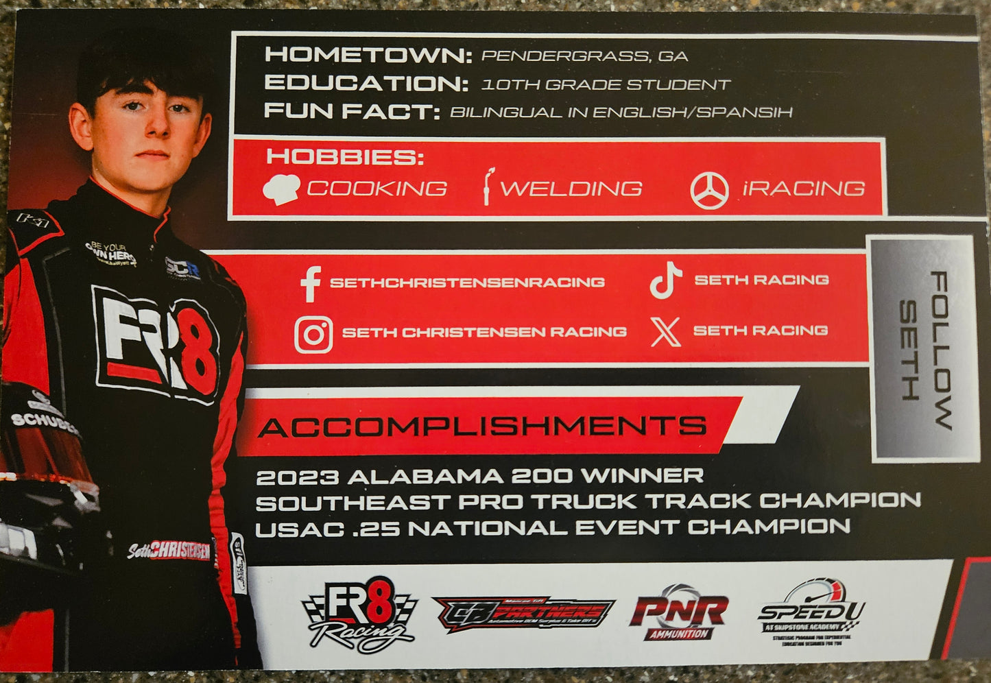 Seth Christensen Racing | Hero Card